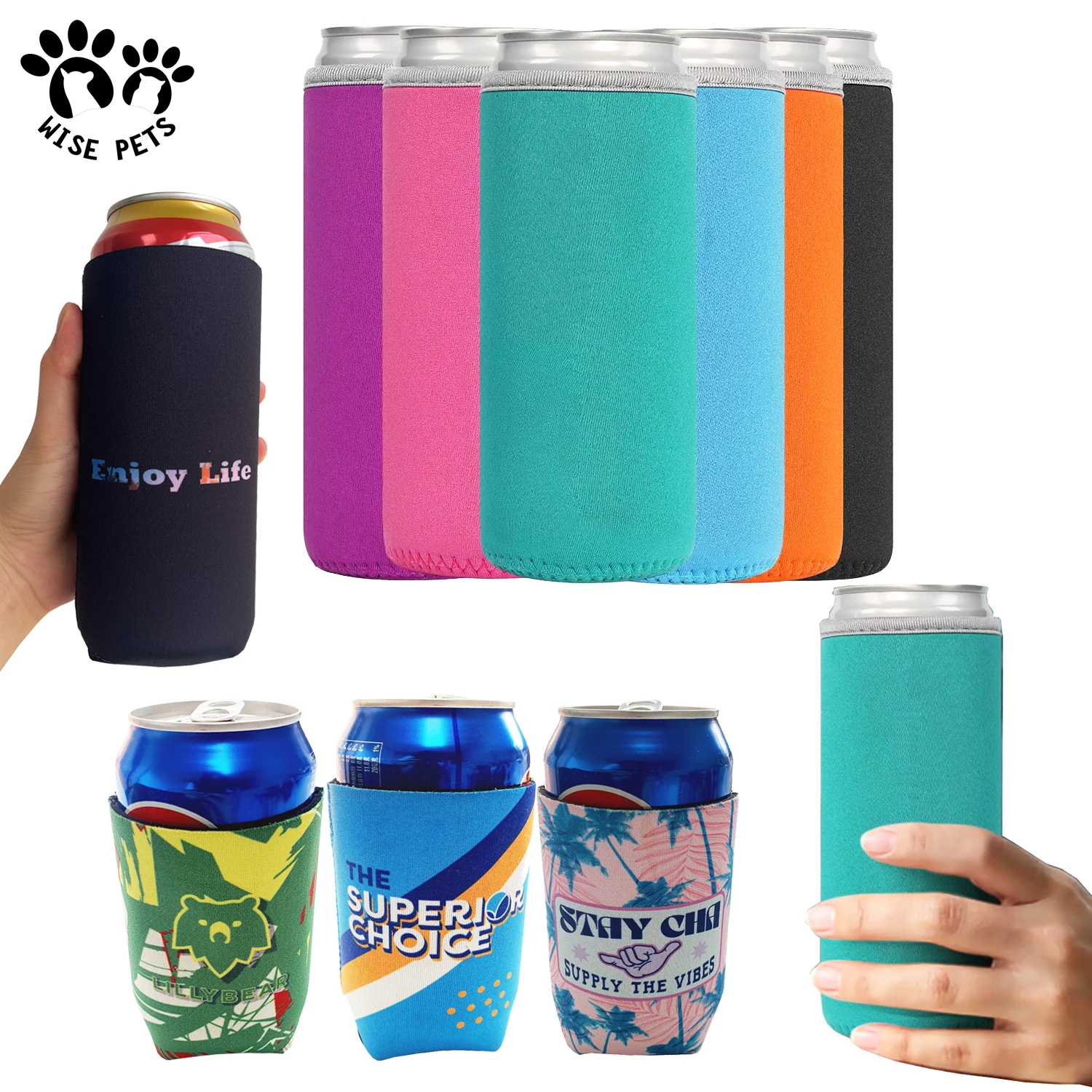 Universal Neoprene Insulated Stubby Holder Event Wedding Party Washable Slap Wrap Slim Beer Cover Sleeve Can Coolers for 12 16oz