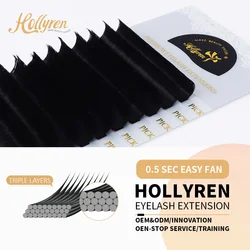 Hollyren Professional 0.5 Sec Easy Fan Faux Mink Volume Eyelash Extensions Handmade Fans Loose Promade Volume 0.05 Sec Easy Fan