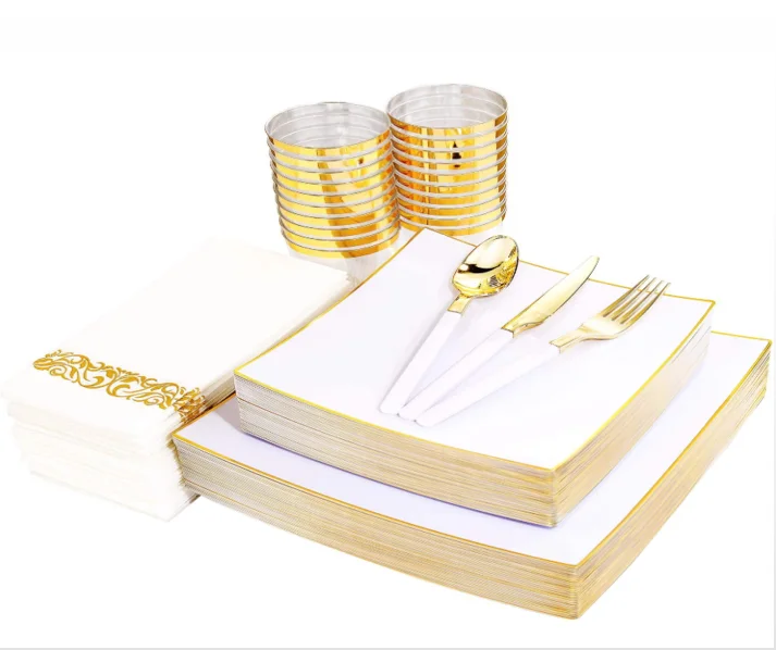 Одноразовые пластиковые белые тарелки для свадьбы и вечеринки 52 шт.