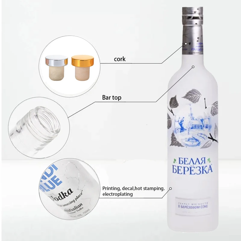 factory good price 50/100/500/700/750ml Hot sale Frosted glass Empty bottle for Absolute vodka Whiskey