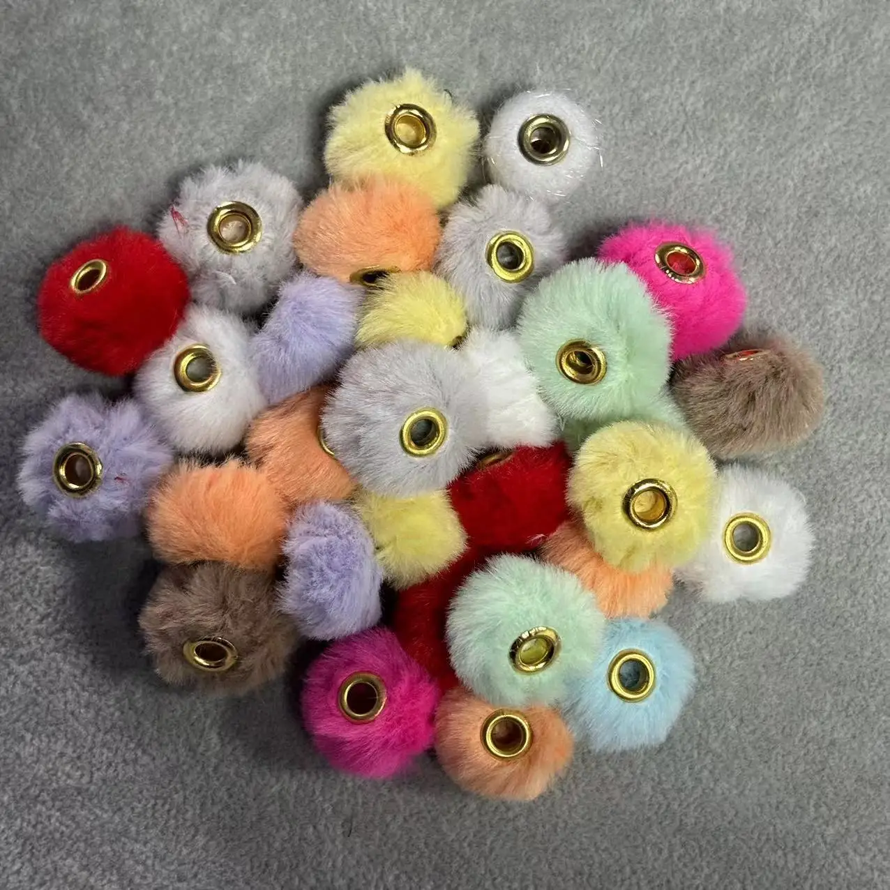 2024 New Wholesale 16 mm Pom Pom Fluffy Hard Beads and in Solid Colors, Random Mix, Large