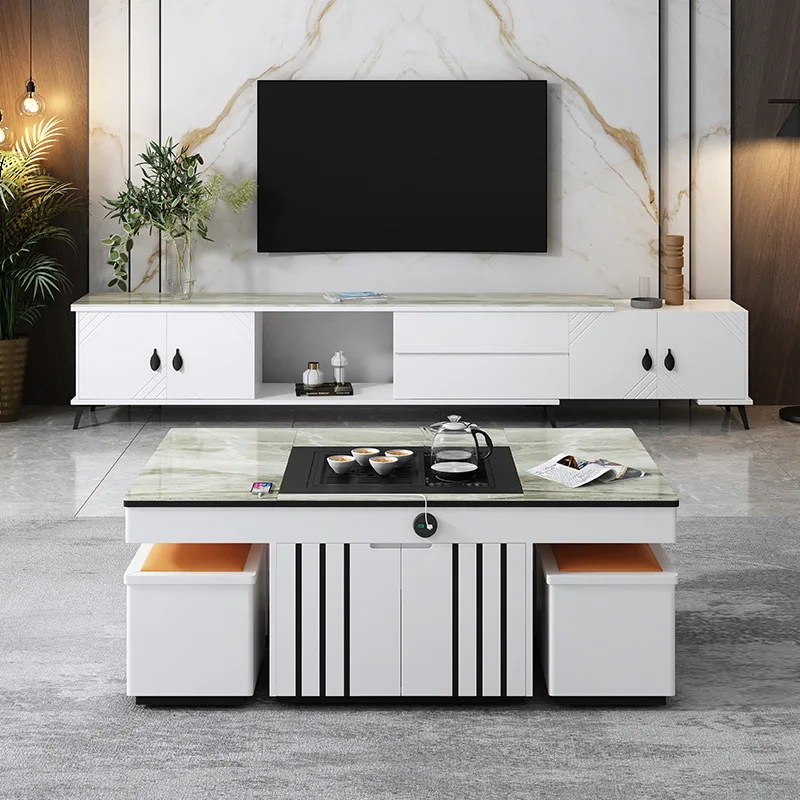Living Room Modern Lift Top Marble Multifunction Foldable Expandable Coffee Table
