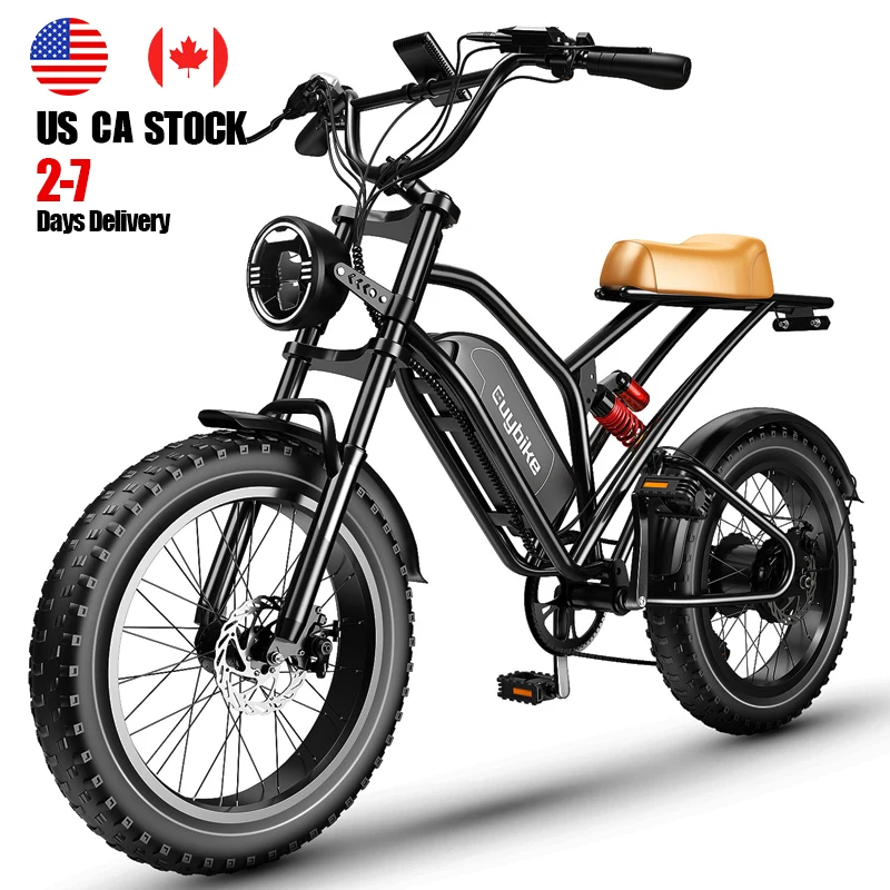 ZHENGBU EUYBIKE US Warehouse 25AH Long Range Full Suspension Vintage Retro Cruiser Ebike 1000w 20Inch Fat Tire Electric Bike