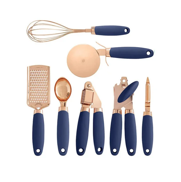 New Arrival 7 Pcs Gold Kitchen Tools Set Kitchen Accessories Gadget Set Copper Coated Stainless Steel Utensils Set