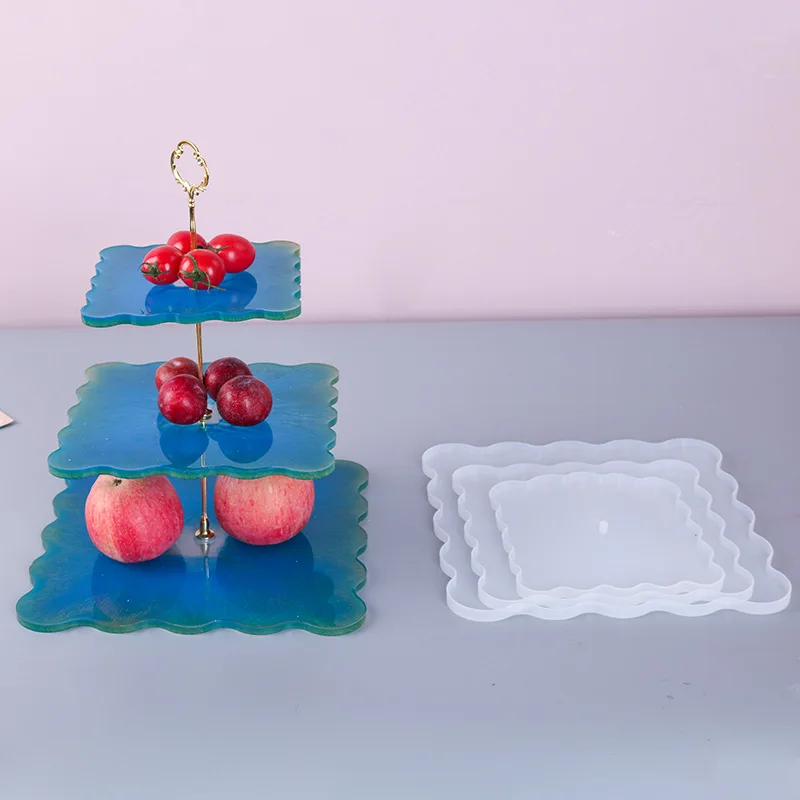 Round&Square 3 Tier Resin Casting Display Mold with Hardware Fittings for Making Cupcake Serving Stand Silicone Shelf Tray Mold