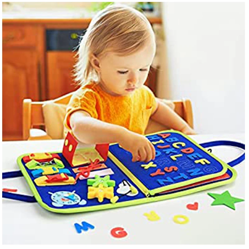 Best-selling teaching AIDS satchel training portable sensory cloth busy board montessori early educational toys for children
