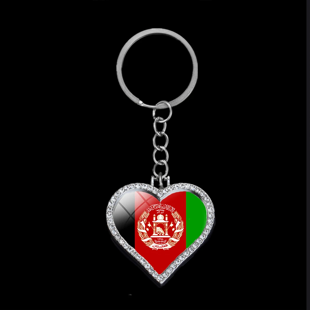 Heart Flag Rhinestone Key Chain Bling Ring for Women Afghanistan Syria Turkey France Palestine Lebanon Iran Craft