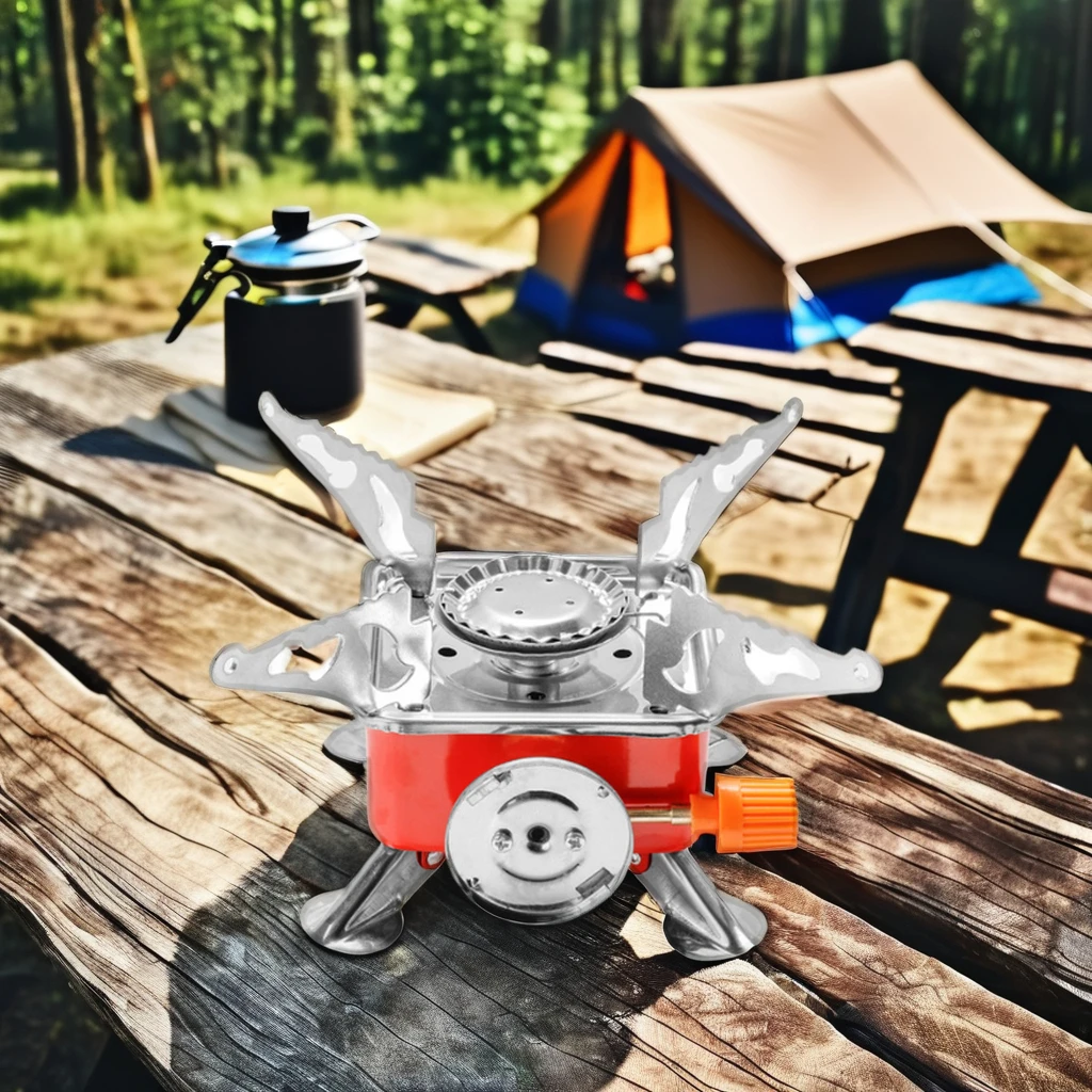 Portable Outdoor Mini Square Gas Stove Foldable Card Design for Camping