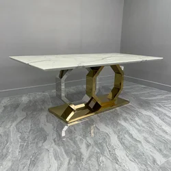 Simple Light Luxury Stainless Steel Marble Dining Tables Modern Dining Table Set