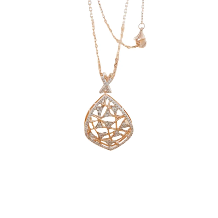 Factory Direct Jewelry Necklace Mesh Design High-End Elegant Diamond Encrusted Teardrop Ladies Pendant