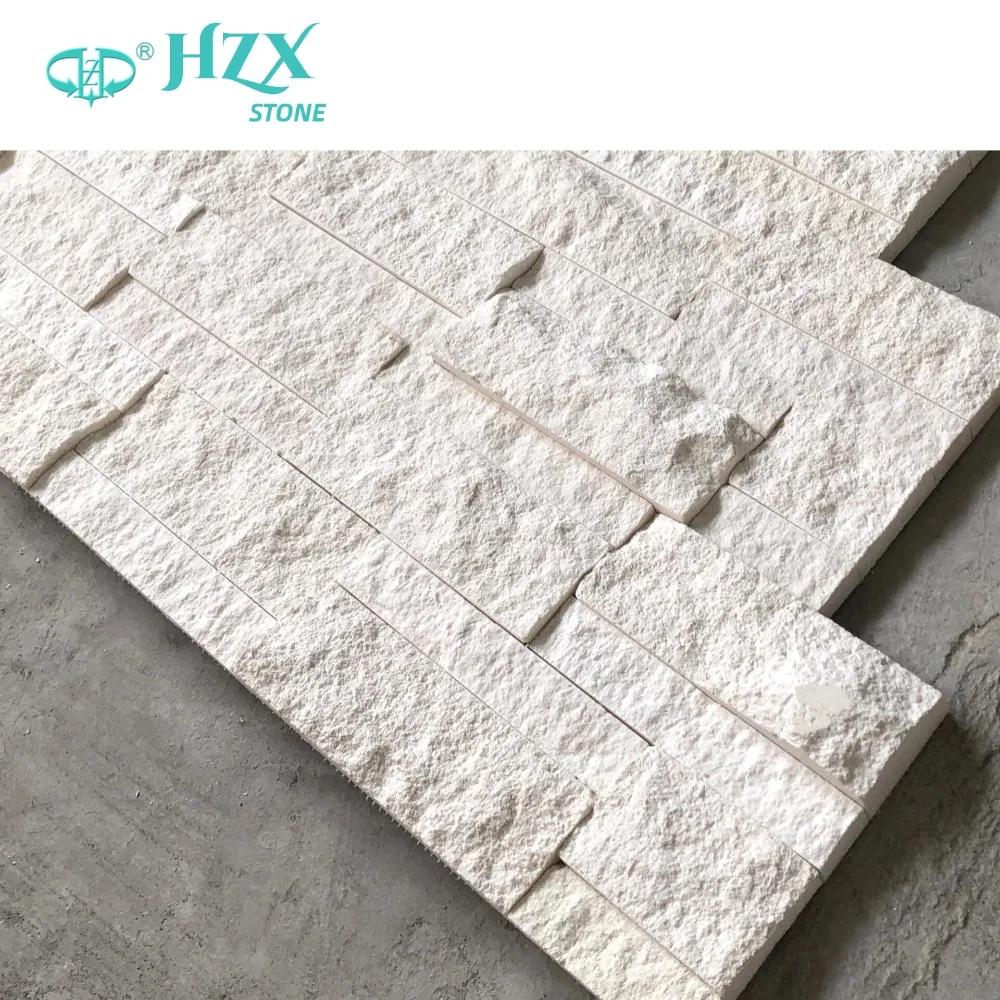 HZX High Quality Natural Exterior Wall Veneer Split Surface Limestone Culture Stone Tiles Outdoor Wall Cladding Brushed Finish
