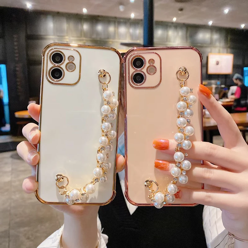 Amazon new aesthetic girl bling glitter pear phone case with chain for iPhone 12 pro max