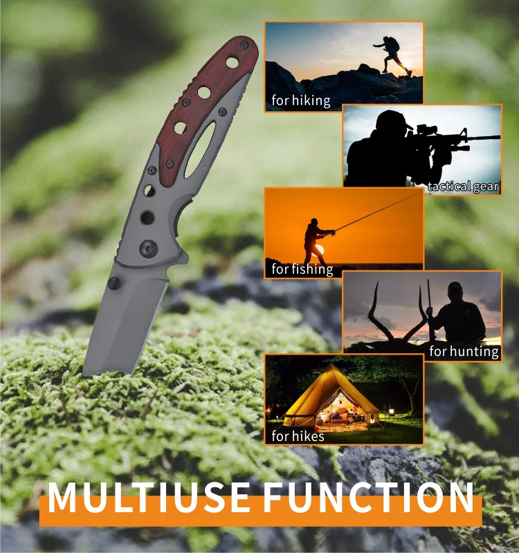 Best  classic wooden handle survival outdoor hunting  folding camping self defense tool wood pocket knife