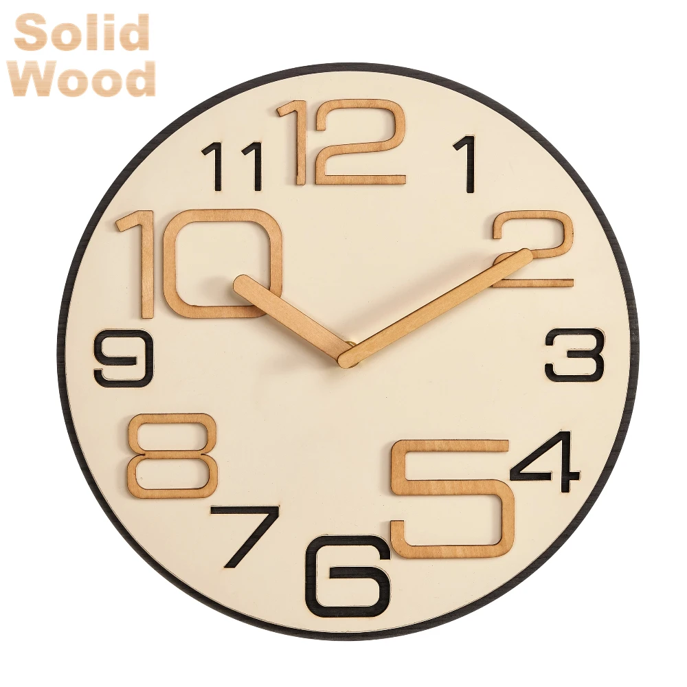 3D big numbers wooden made modern home decor wall clock gift clock