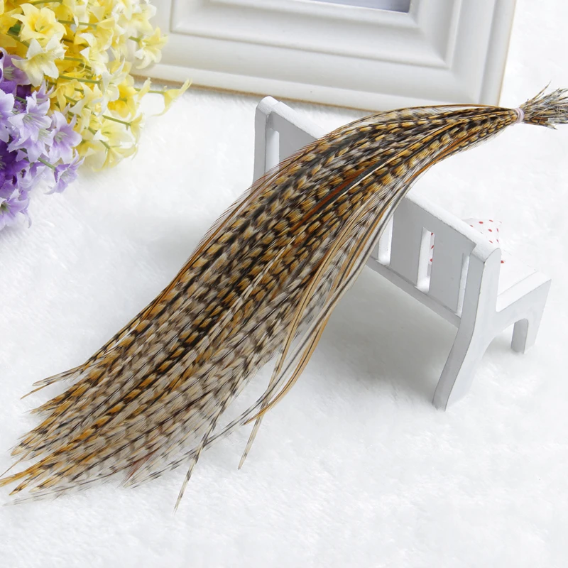 Natural Color Grizzly Rooster Feathers for Hair Extension