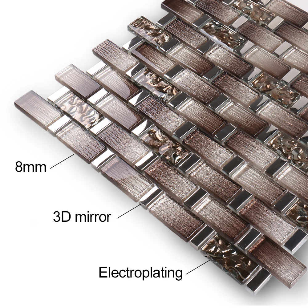 Wall Decoration Crystal Mixed Brown 3D Mirror Glass Mosaic Wall Tiles Mosaic