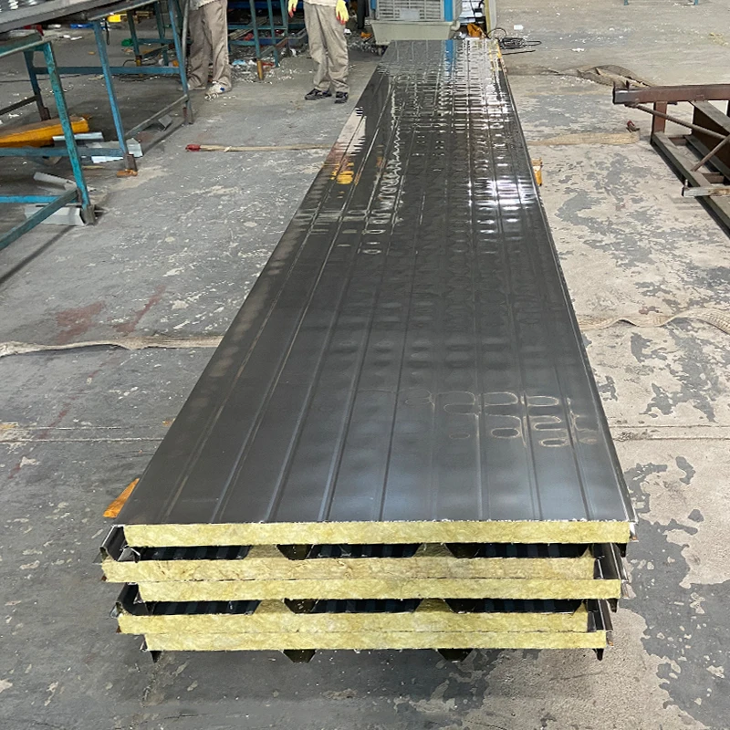 50mm 75mm 100mm Thickness Insulated Exterior Wall Panel Roof Sandwich Panels and Rock Wool Sandwich Panel