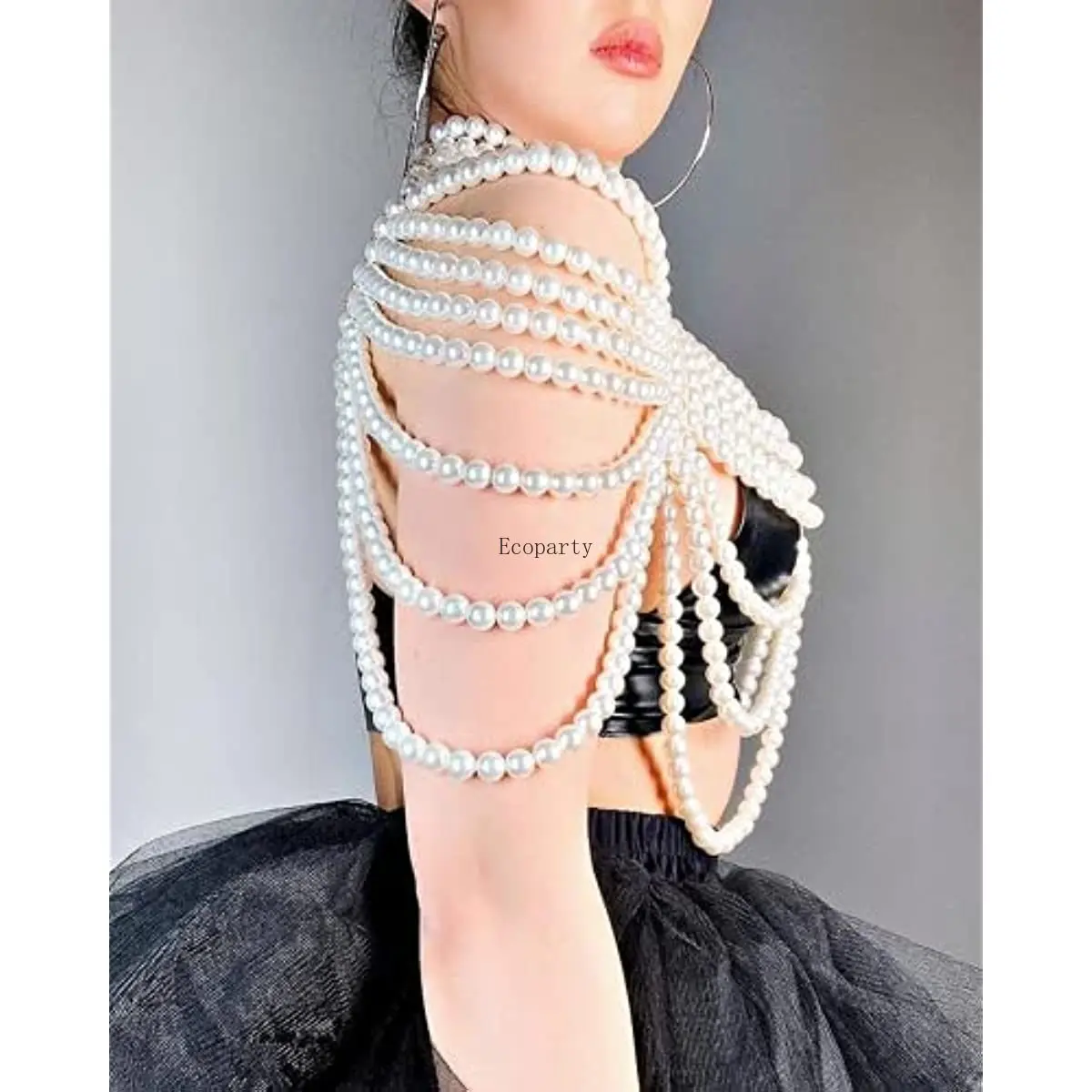 Womens Fashion Pearl Body Chain Bra Fashion Shoulder Necklaces Bra Chain Body Jewelry for Party Rave ecoparty