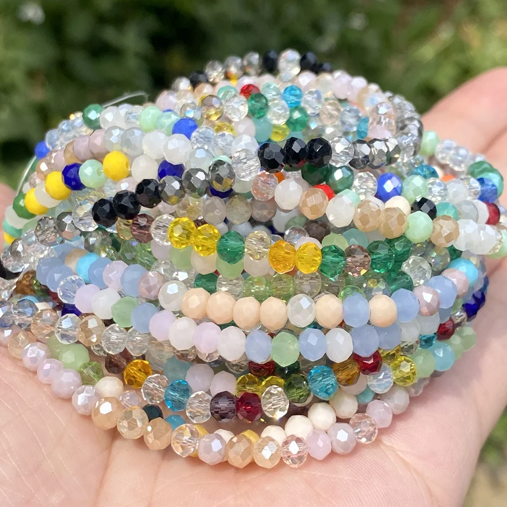 AsVrai U 3x4mm Colorful Faceted Glass Crystal Beads Spacer Beads For Jewelry Making Handmade DIY Bracelet Necklace Accessories