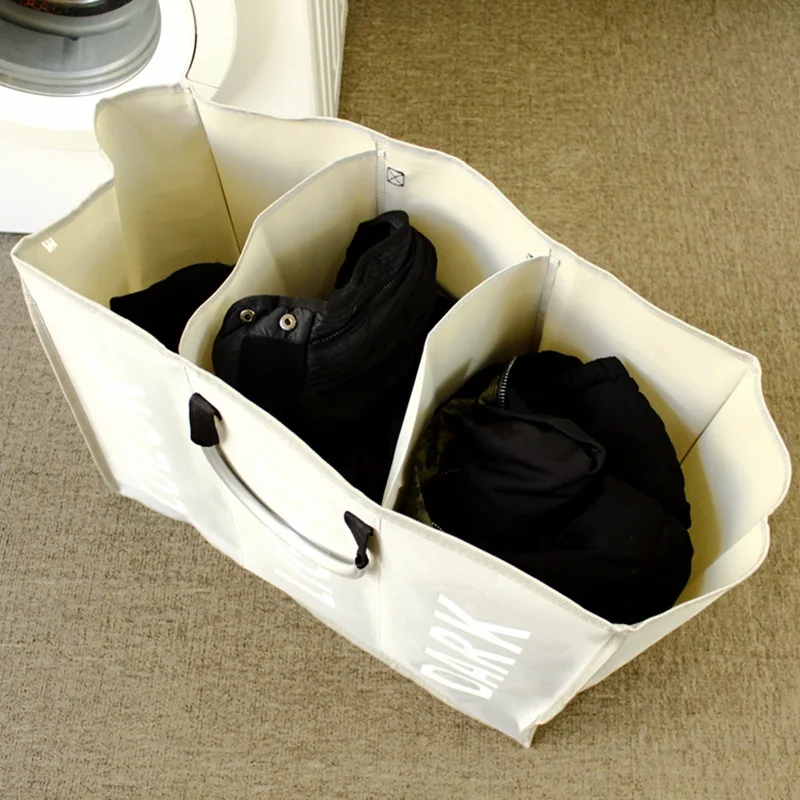 3-section   Oxford Cloth Dirty Clothes Basket  with Aluminum Handle laundry basket  foldable