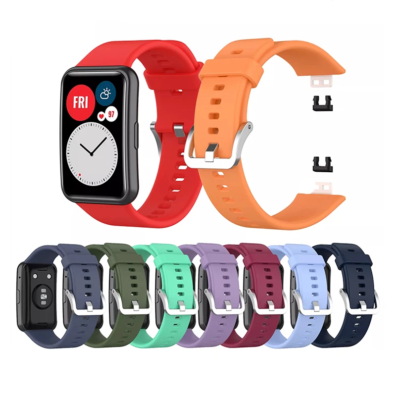 High Quality Silver Buckle Replacement Wristband Bracelet Accessories Rubber Strap for Huawei Watch Fit Sport Silicone Band