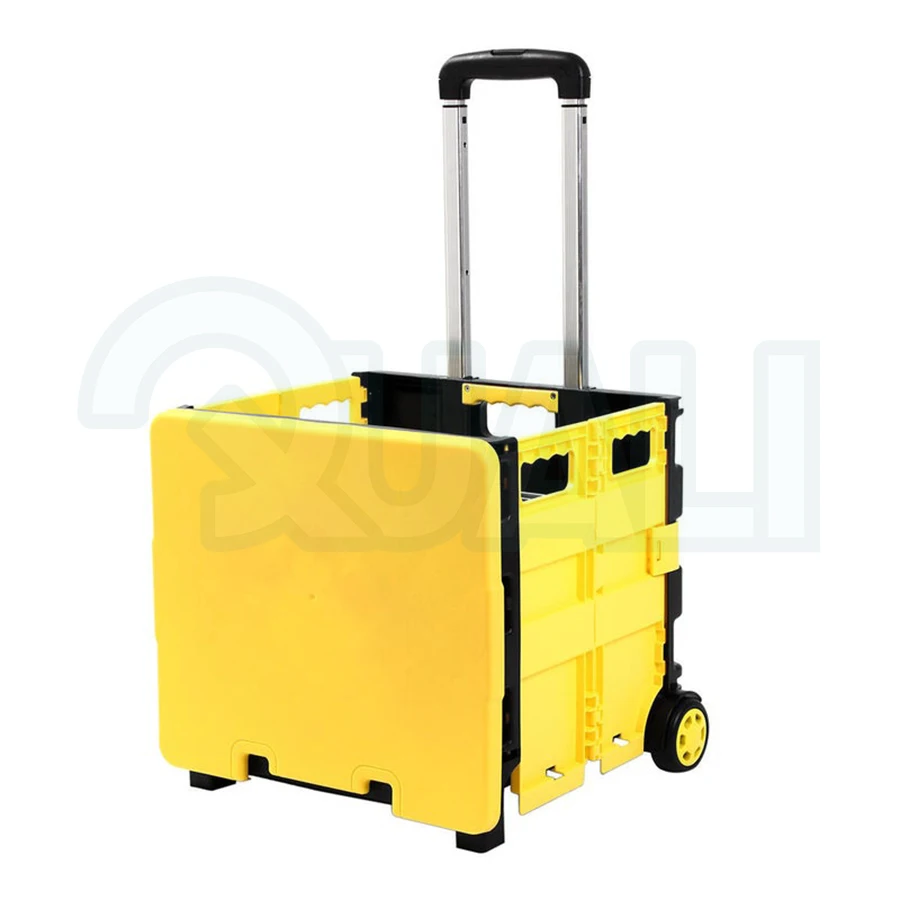 Mint Green Trolley With 4 Universal Wheels Plastic Folding Trolley With 75L Capacity Portable Grocery Cart