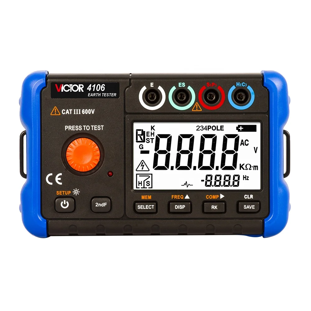 VICTOR 4106 Earth Resistance Tester 3POLE And 4POLE Earth Resistivity Calculation 20k Ohm Ground Resistance Measurement