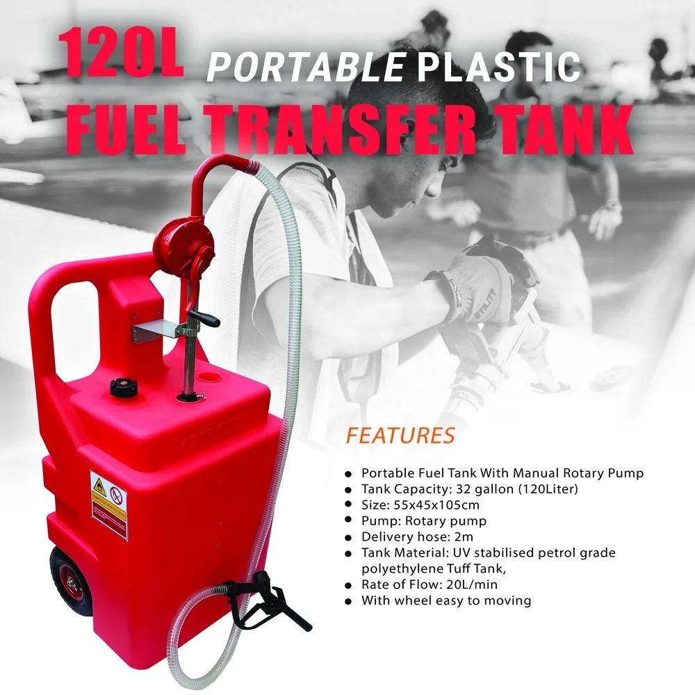 32 Gallon Plastic  Fuel Caddy Portable Tank With Hand  Transfer Pump