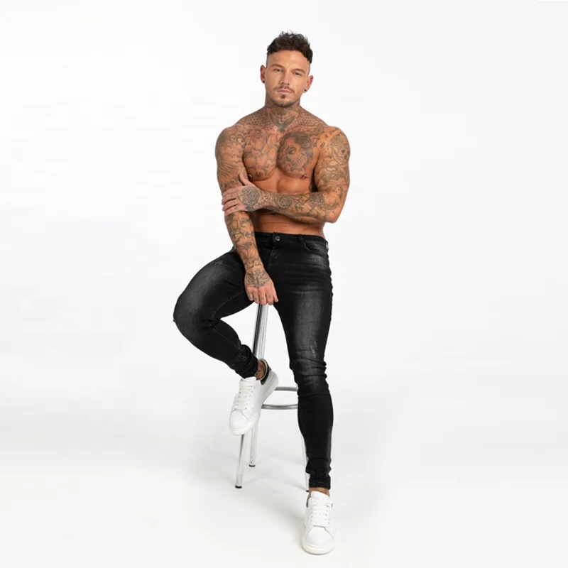 Mens dropship non-ripped jeans pants slim fit skinny denim distressed skinny jeans men super shredz jens for man