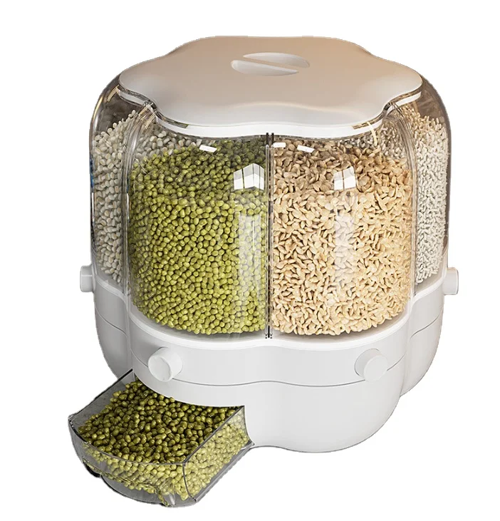 Manufacturer Sells 6 Grid Rotating Food Dispenser 40lb Rice and Grain Storage Container 6.5KG Rotating Rice Barrel Grain Dispens