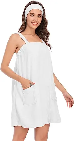 Super Soft Shower with Pocket Adjustable Robe Women Bath Wrap Towel