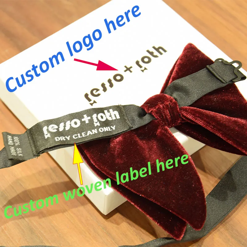 Fashion custom suit double sided groom men silk velvet bow ties with box packaging