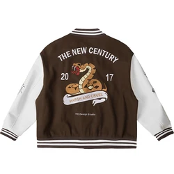 Varsity thick embroidery woolen quality brown college coat custom leather baseball factory bomber jackets for men