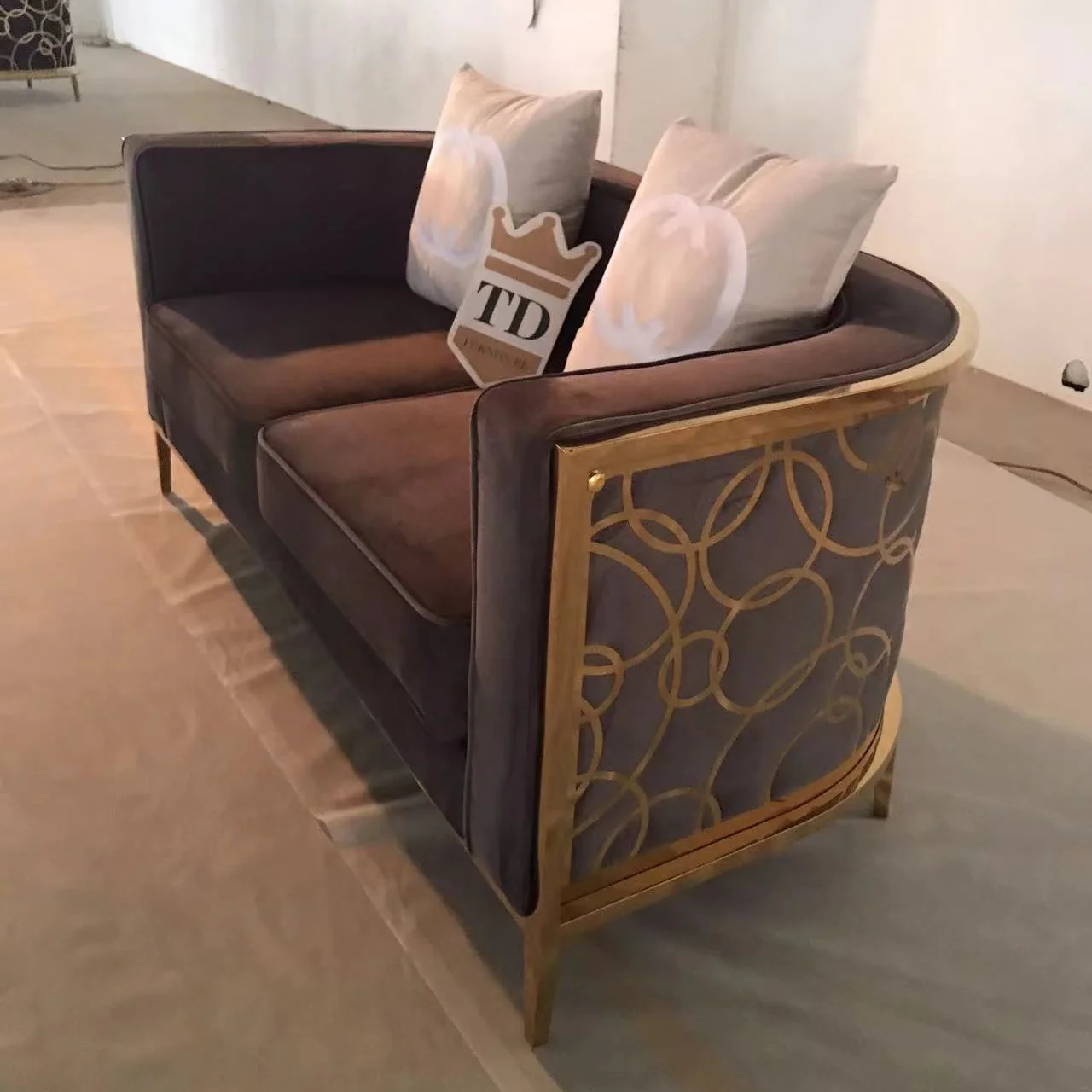 Luxury Shiny Gold Stainless Steel 123 Velvet Sofa Set Accent Chair Love Seat Lounge for Living Room Dining Office Furniture