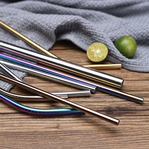 Metal Straw Wholesale Metallic 6*265mm Colorful Smoothie Drinking Straw Stainless Steel 304