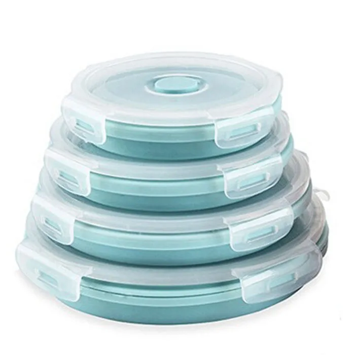 BPA FREE 4PCS Different Sizes Stackable Reusable Silicone Food Container Set