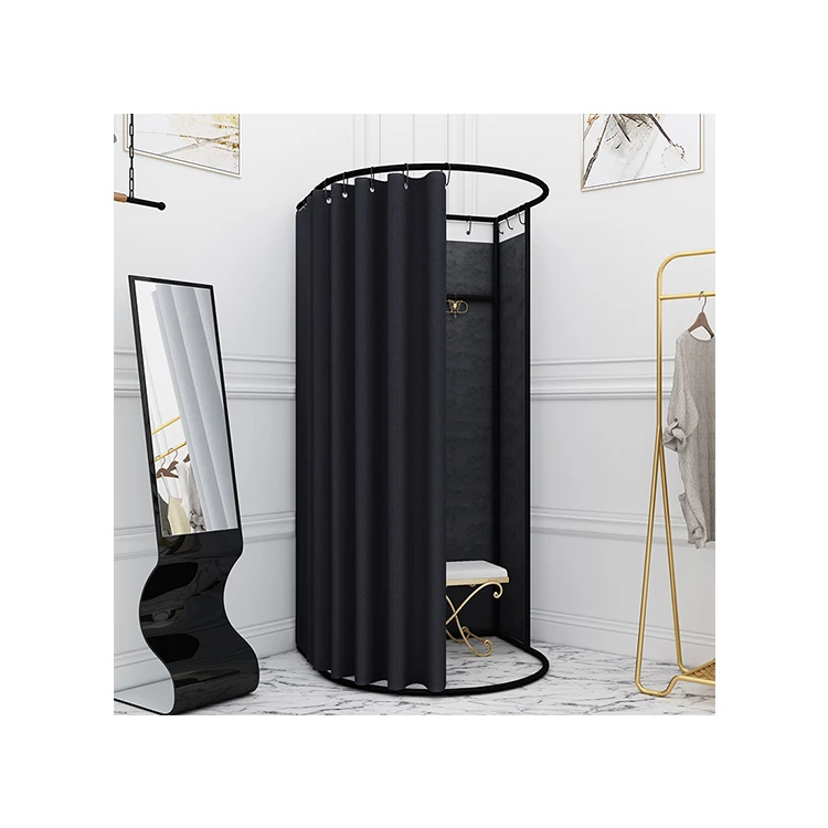 Розничный магазин одежды, современная роскошная гардеробная, раздевалка, металлический мобильный бутик, раздевалка с занавеской