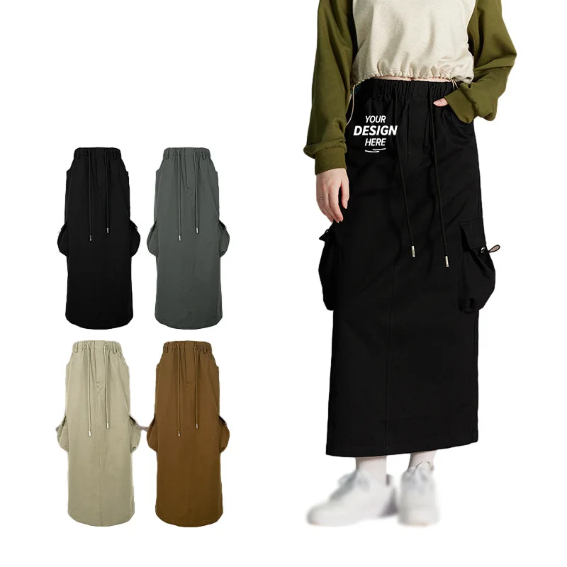 NC011 New Fashion Pure Color Casual Dresses High Quality Long  Ladies Girls Y2K Midi Cargo Skirt for Women