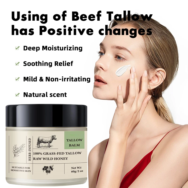 Wholesale 60g 100% Organic Honey Olive Vitamin Whipped Grass-Fed Herbal Moisturizing Nourishing Beef Tallow Face&Body Cream