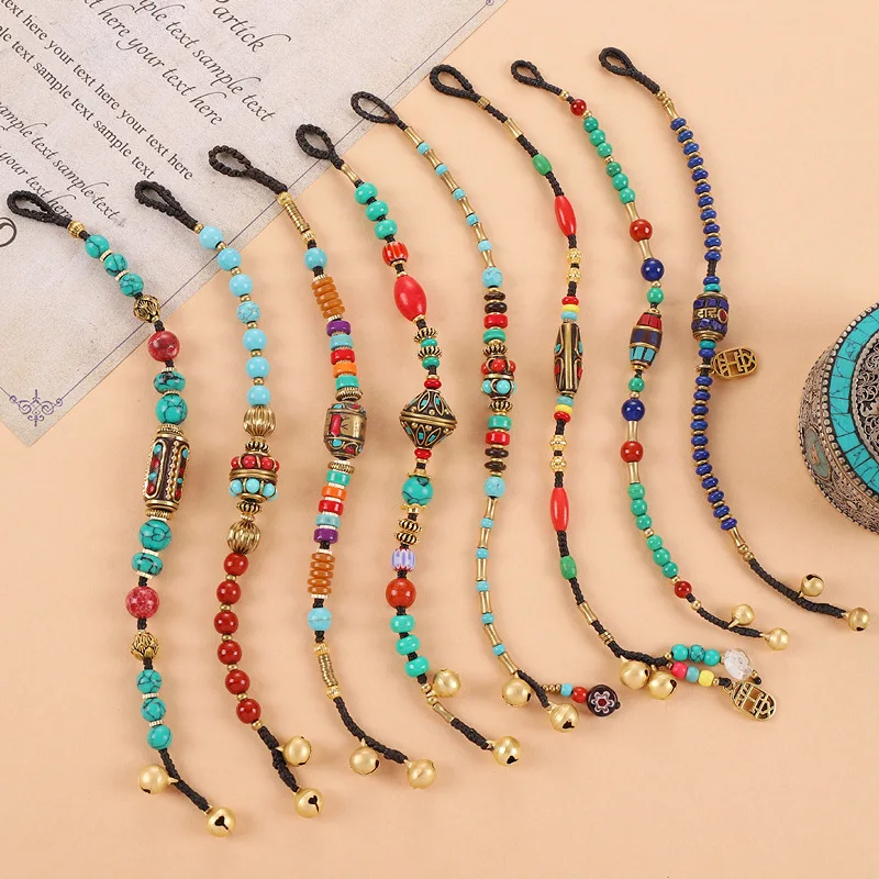 Handmade Vintage Ancient Ethnic Style Natural Stone Turquoise Nepal Bracelet for Women Men