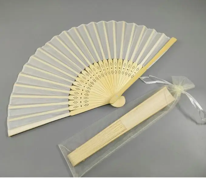 Белый мешочек из органзы 21 см, Шелковый бамбуковый веер, доступно больше цветов