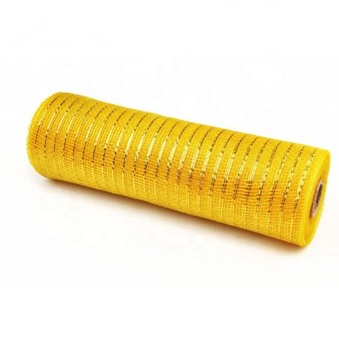 Wholesale Orange Decor Mesh With Metallic Stripes Easter Floral Craft Wreath Poly Mesh Ribbon