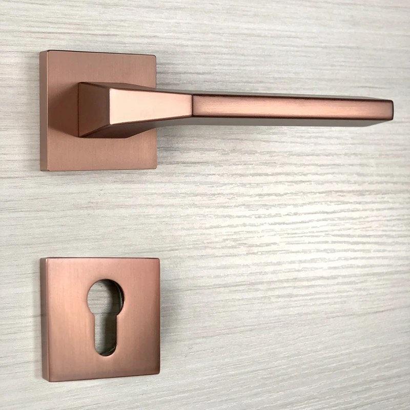 Rose Gold Mortise Door Handle Lock Set Modern Zinc Alloy Bedroom Privacy Entrance Door Lever Handle for Interior Doors