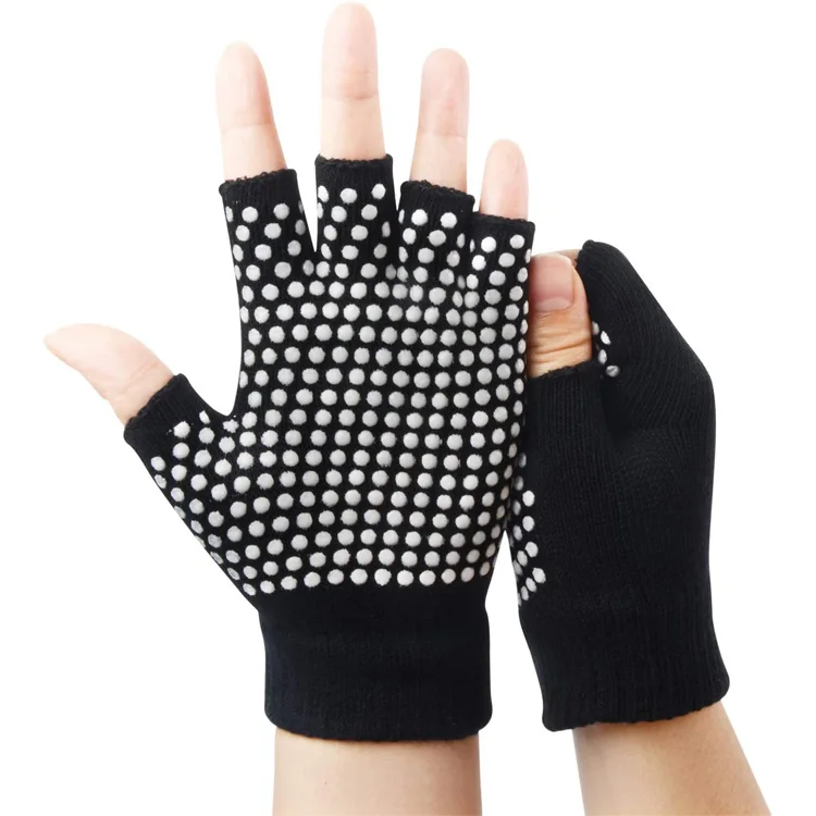 
Yoga Pilates Non-Slip Grip with PVC Dots Black Fingerless Gloves 