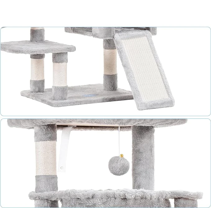Large Indoor Cat Tree Tower Comfortable Upholstered Bed with Sisal Scratch Post for Apartment Hammock Big Cat House Bed