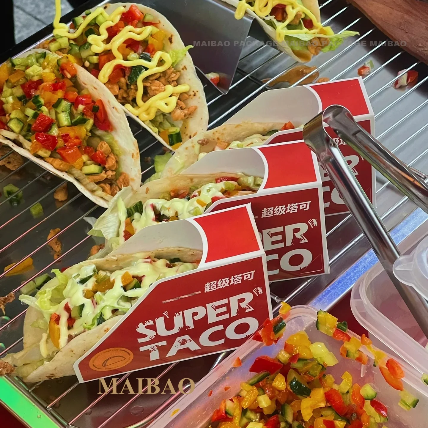 Taco Box Printed Logo Kraft Material White Board Paper Folder Type Fast Food Packaging Paper Box For Baking