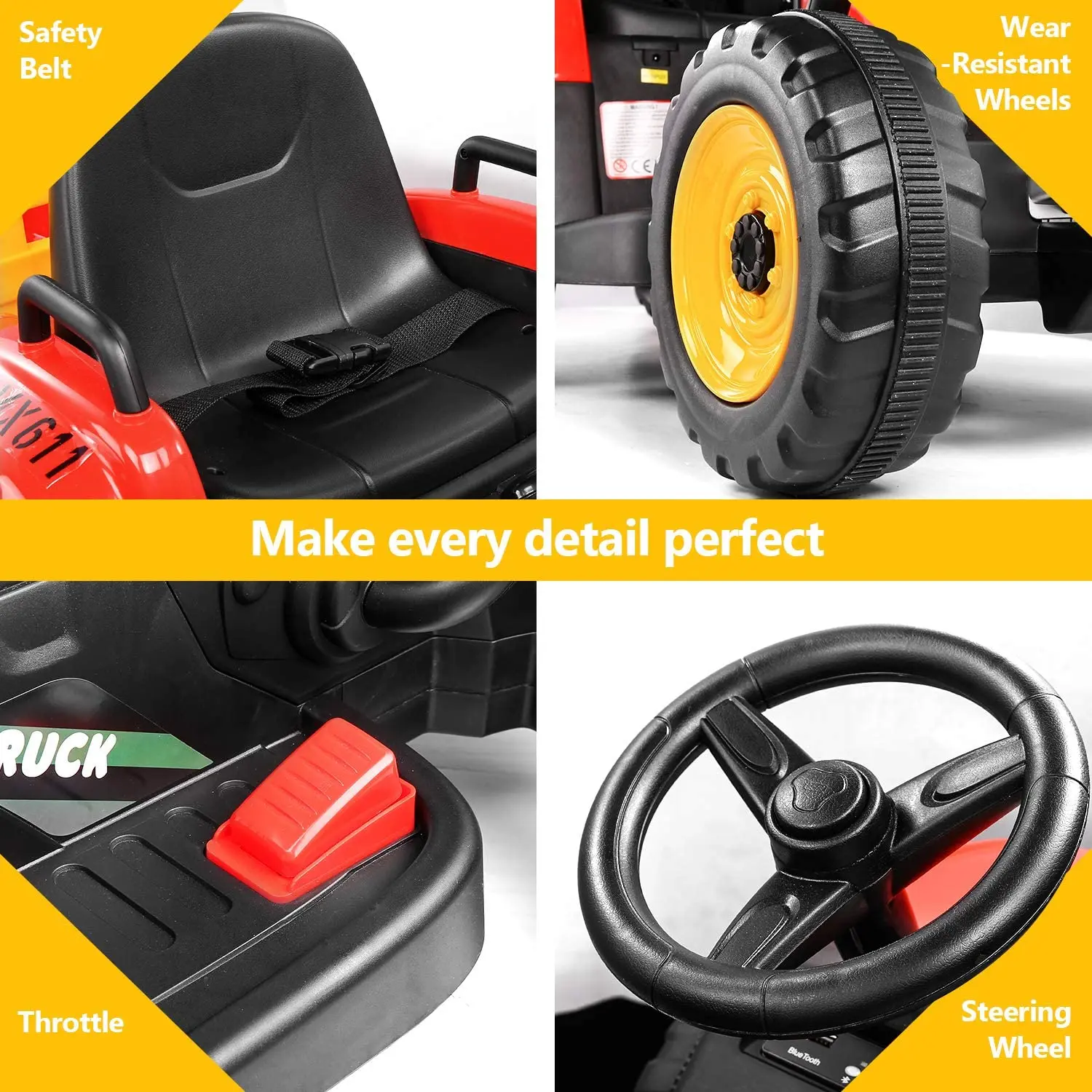 Ride on Tractor 12V7Ah, Kids Electric Car r with Remote Control Gear Shift, 7-LED Headlight, Horn Button
