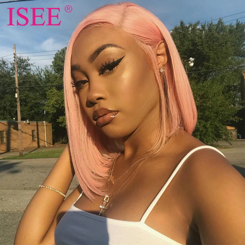 Hot Sale Human Hair Full Lace Frontal Colored Wig Vendors,Wholesale Transparent Lace Frontal Bob Pink Ombre Wigs