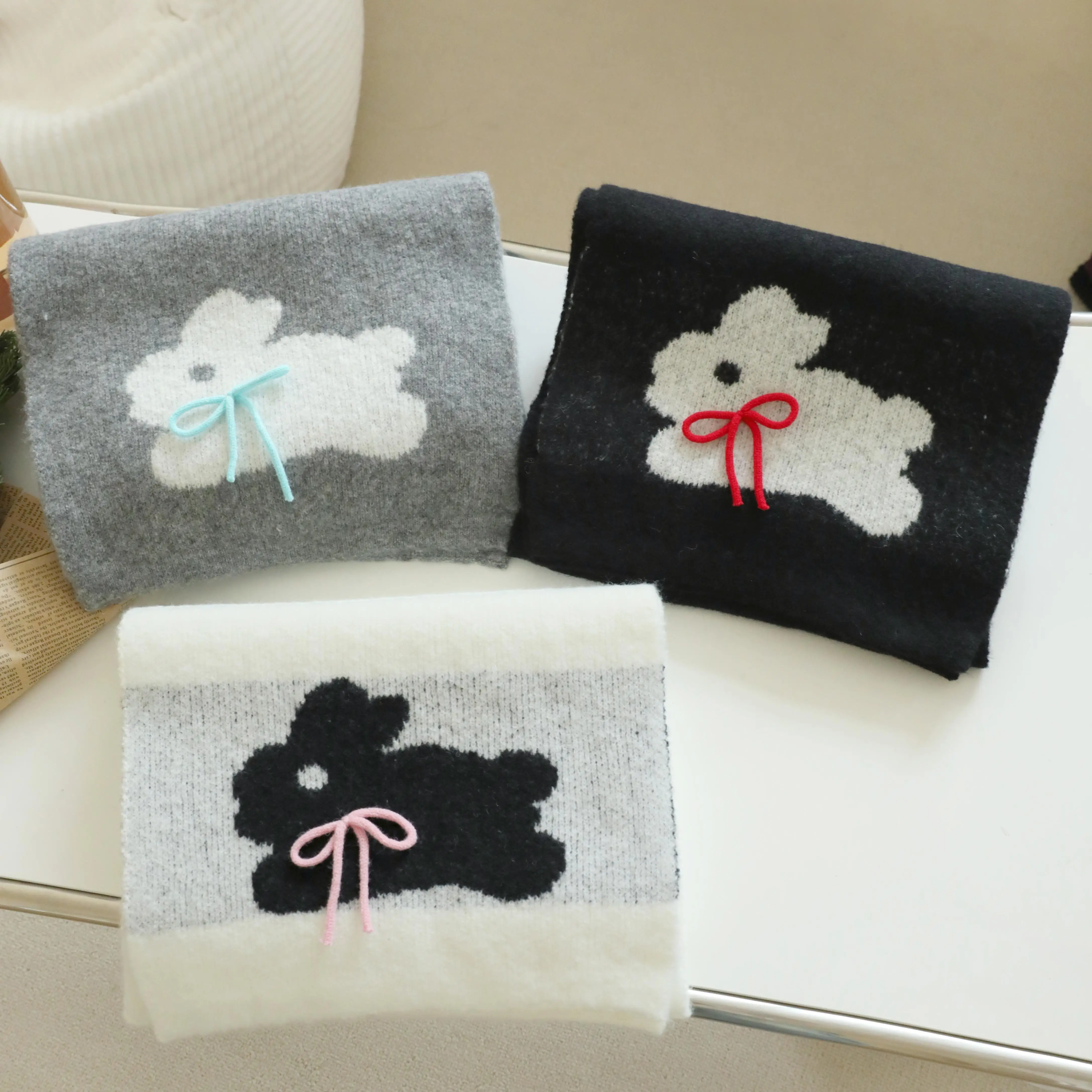 Оптовая продажа высококачественный шарф из кроличьей шерсти многоцветный мягкий вязаный Женский декор для шеи