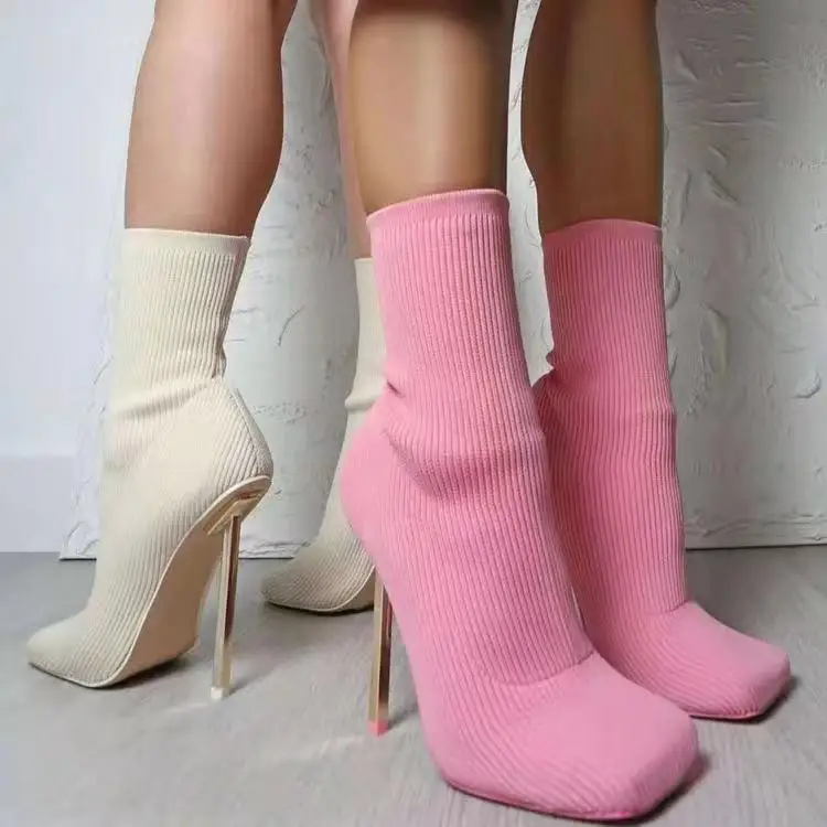 Factory Wholesale High Quality Autumn Winter Fashion Pointed Toe Elastic Sock Boots Women Sexy High Heel Ankle Boots